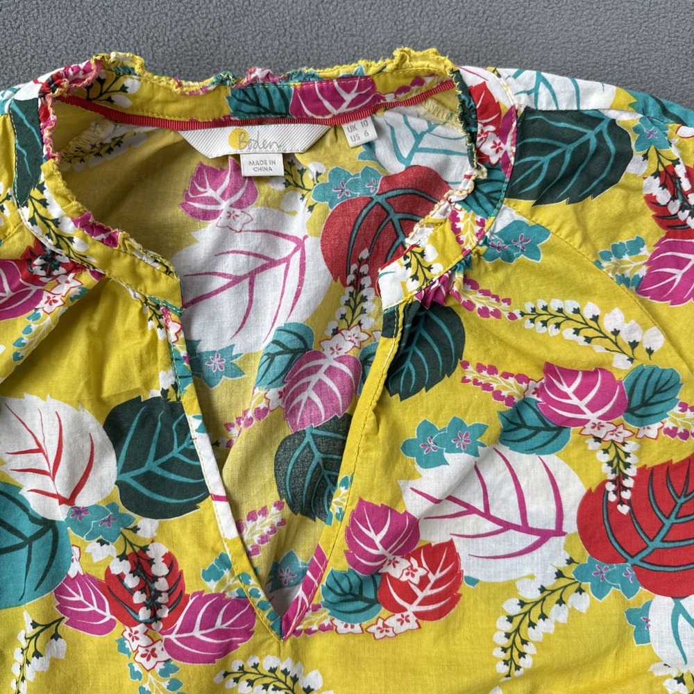 Boden Popover Top Floral Long Sleeve Leaves‎ Blouse UK 10 Sz US 6 Yellow - Picture 4 of 10